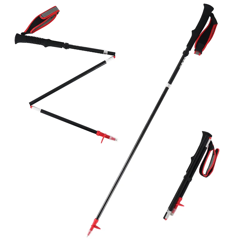 Hot Selling Four Sections Folding 7075 Aluminum Alloy Hiking Sticks Trekking Pole Outdoor Trekking Poles for Hiking