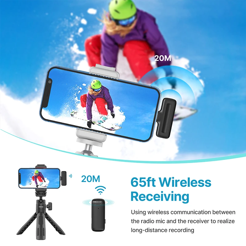 Ulanzi J11 Wireless Lavalier Microphone for iPhone iPad, Plug-Play Wireless Mic with Clips Charging Box for live streaming