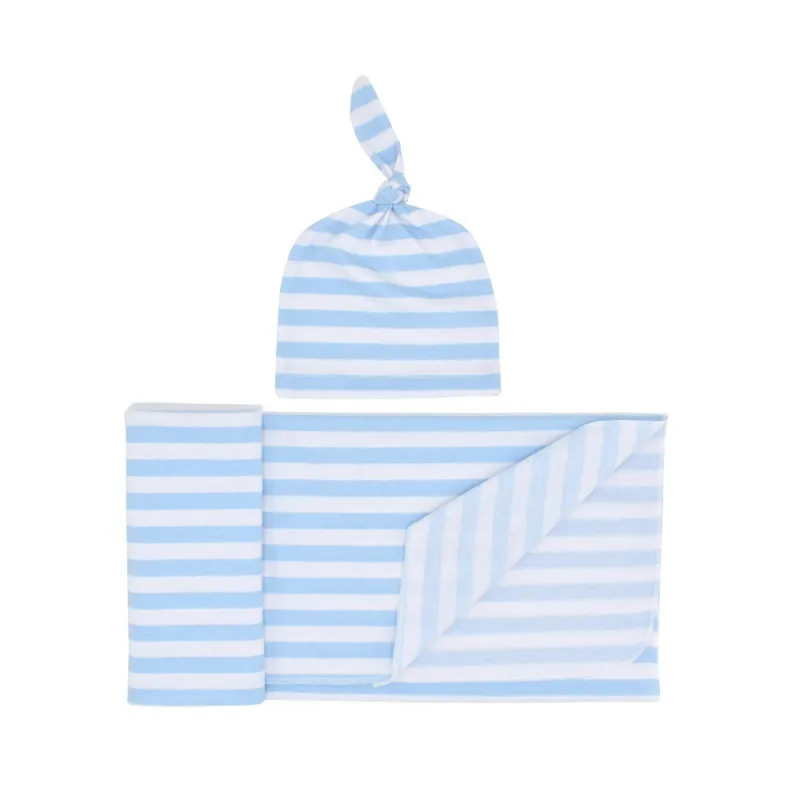 
Newborn Kids Holding Blanket Top Knot Headband Set Striped Pattern Soft Cotton Baby Blanket 