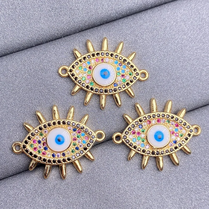 Wholesale 24K Real Gold Plated Cubic Zircon Paved Eyes Charm Connector for Jewelry Making Christmas