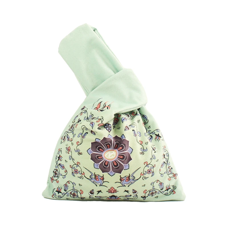 Green mini canvas tote fruits shop link for toddlers organza knot suppliers mini portable knot wrist bag