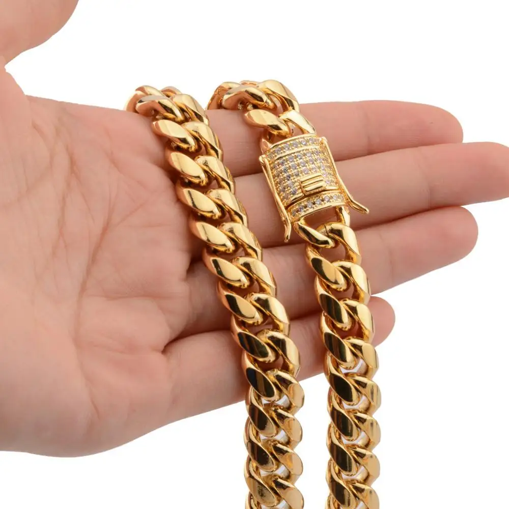 Wholesale Miami Cuban Link Chain Hip Hop Necklace Jewelry Big Thick Chain Gold Curb Cuban Link Box Chain 18mm Miami Necklace