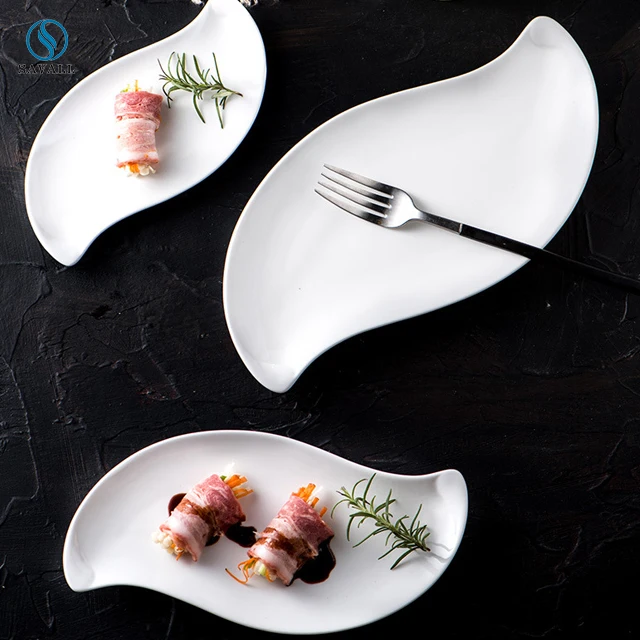 Savall HoReCa irregular dessert plate cold salad plate white  porcelain dish restaurant hotel
