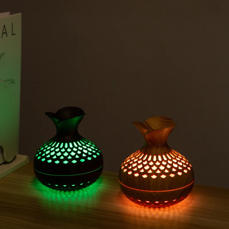 Wholesale New flower humidifier 300ML cool mist essential oil aroma diffuser wooden flower usb desktop atomizer air humidifier