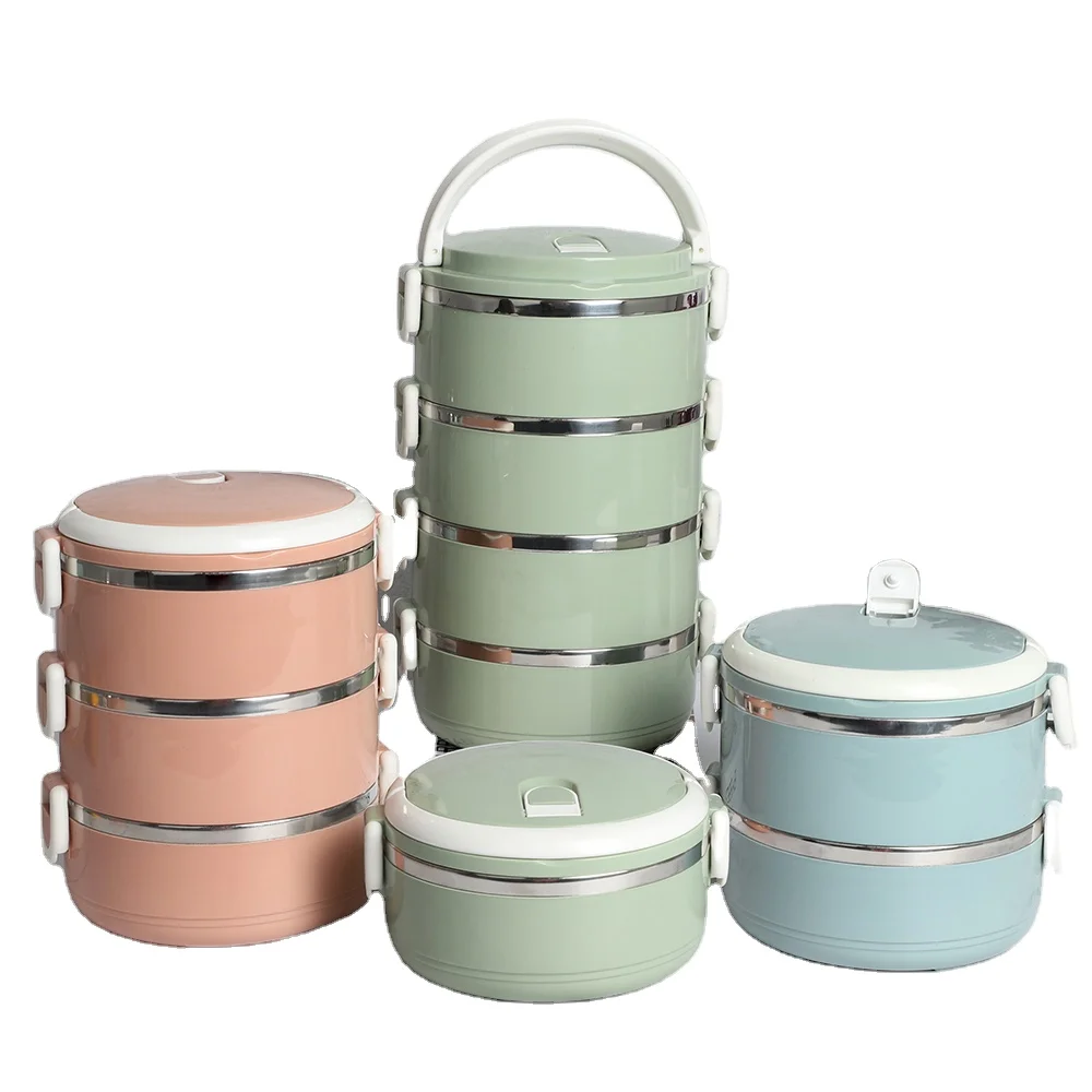 Food Containers Vacuum Food Storage Plastic 1/2/3/4 Layers Round Lunch Box Take Away Stainless Steel Storage Boxes & Bins Metal