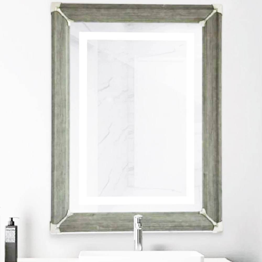 Home Decoration Rectangle Shape Mirror Hotel Room Full Length Dressing Golden Frame Smart LED Bathroom Wall Mirrors with Light