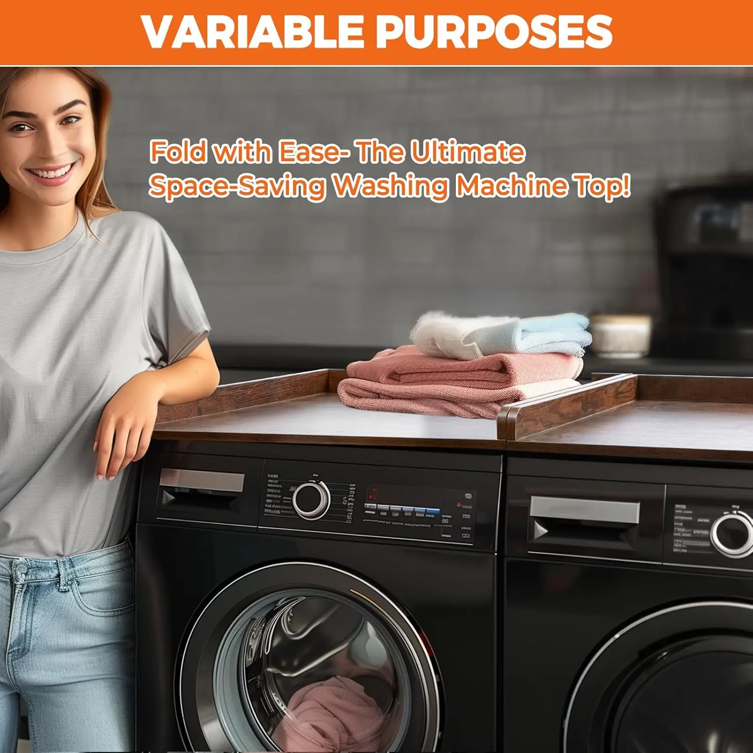 Multi-Function Bamboo Washer Dryer Countertop for Laundry Room Organization on the Mashing Machine Countertop