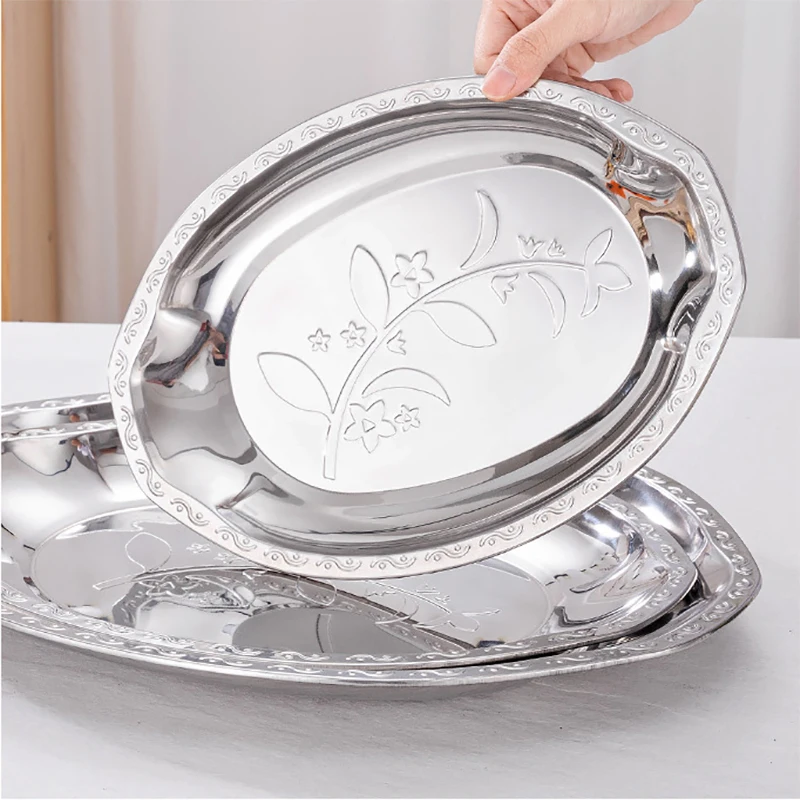Wholesale oval tray stainless steel round food dish  plate