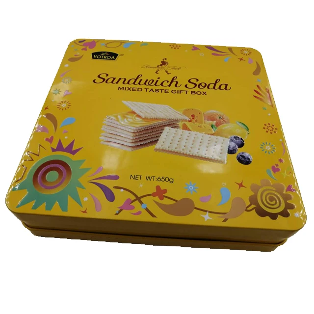 
luxury food tea packaging metal tin can box/rectangular square cookies biscuits container tin/can golden tin boxes 
