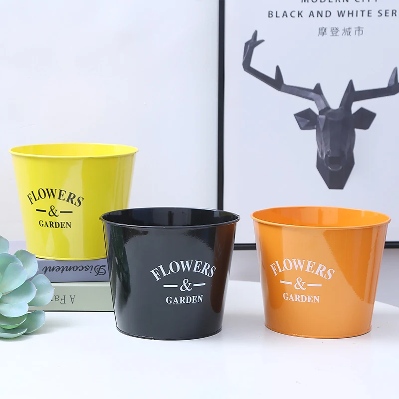Round metal iron flower pot color paint iron pot bucket flower&garden bucket flower shop decor