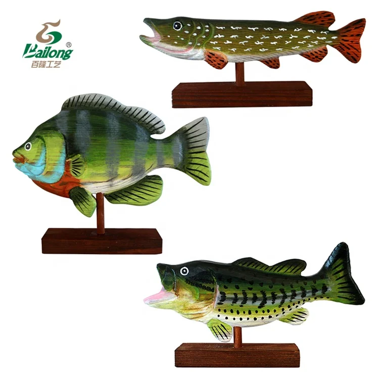 Handicraft Pine Craft Rustic Vintage Nautical Home Decor Hand Carved Wooden Wood Carving Fish Home Decoration Antique