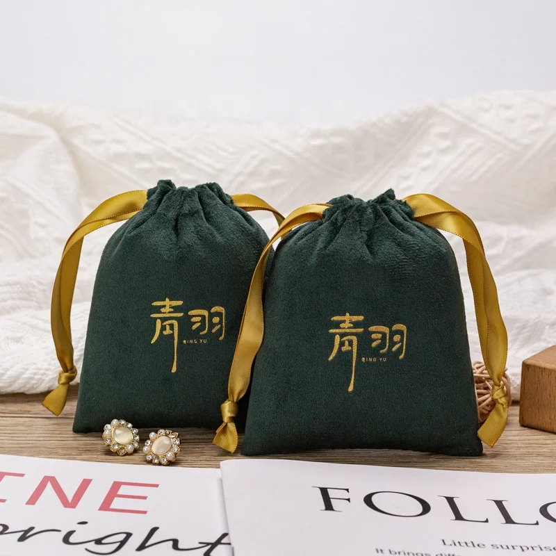 Luxury Personalized Velvet Drawstring Bag With Custom Logo Bracelet Packaging Perfume Pouch Flexography