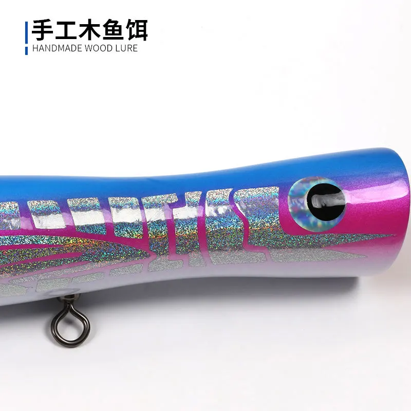 New 20cm 80g Wooden Popper Lure Handmade Hard Trolling Fishing Baits Wood Lure Popping Bait Top Water Lure