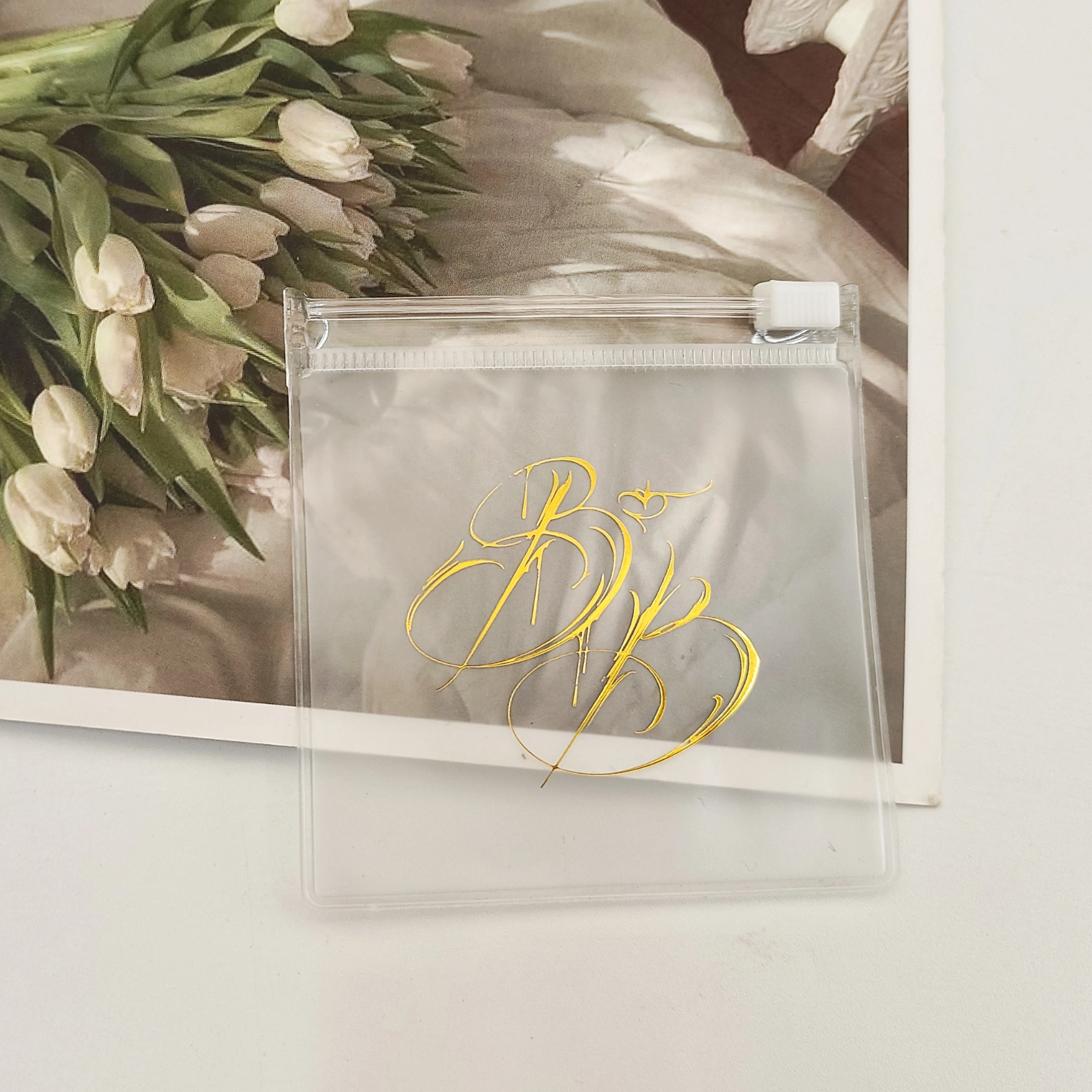 Free samples gold hot oil printing logo ziplock bag clear frosted pvc jewelry packaging & display pouch for packing jewelry