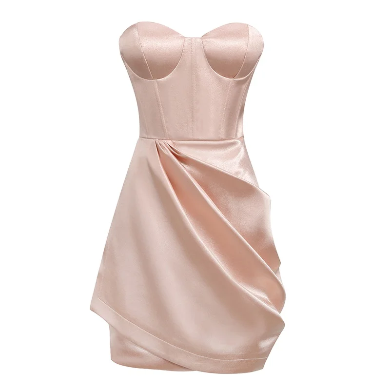 Wholesale Champagne Gold Bandeau Off Shoulder Sleeveless Summer Clothes For Women Dress