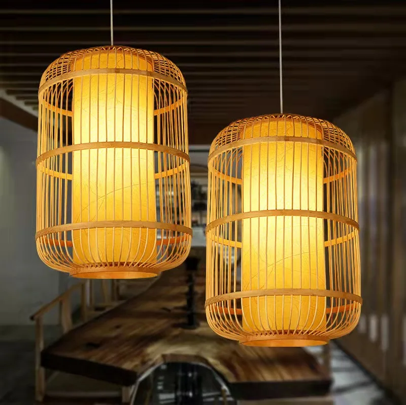 Hanging Light Fixtures Lighting Boho Living Room Decorative Rattan Wicker Woven Shades Lamp For Restaurant Hotel Lobby Decor