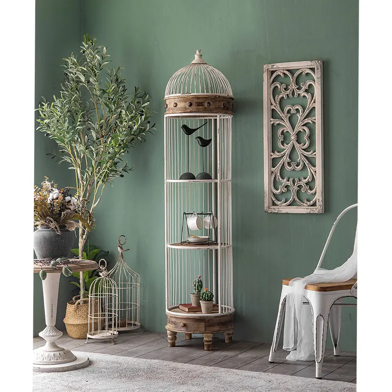 Luxury Home Decor 2021 Living Room Furniture Metal Decorative Bird Cage Plants Book Stand Shelf