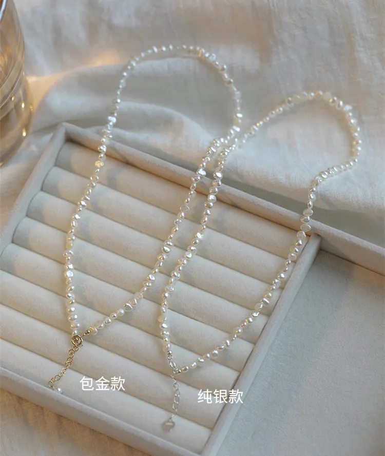 4-5mm small baby tiny size fresh water natural freshwater cultured real flat irregular baroque pearl choker necklace 16'