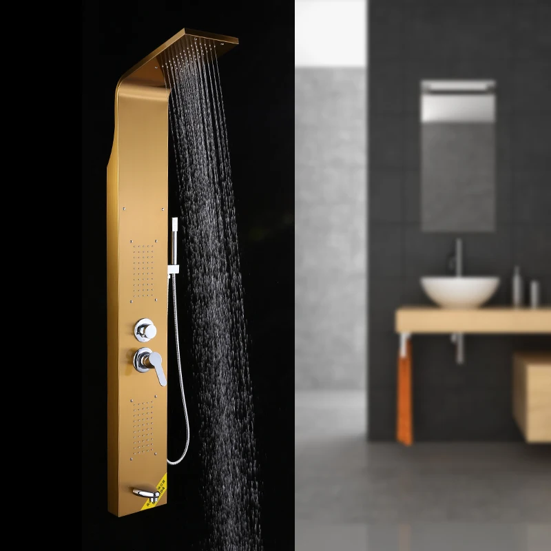 ROVATE 304 душевая панель из нержавеющей стали для ванной комнаты черная Современная Настенная одинарная ручка туалета Золотая Колонка Набор