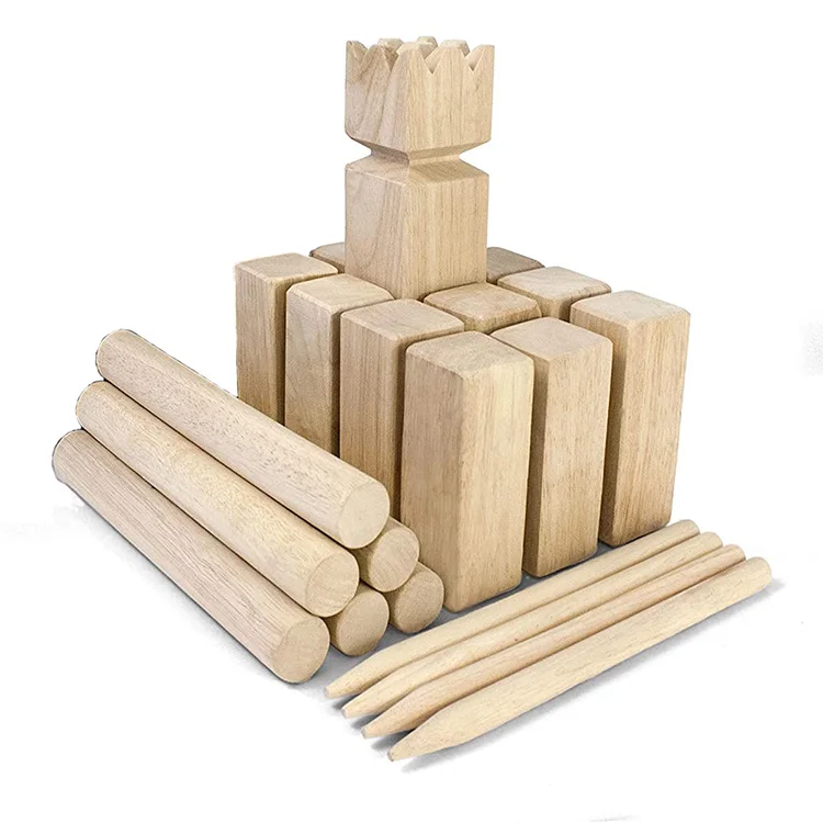 Уличная игра Kubb премиум-размера с инструкциями для переноски и пограничными маркерами