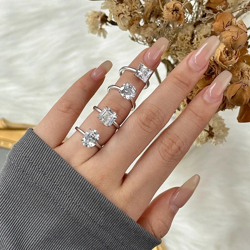 Custom Rings Manufacturer Fine Jewelry 925 Sterling Silver Zircon Promise Wedding Engagement Rings Women