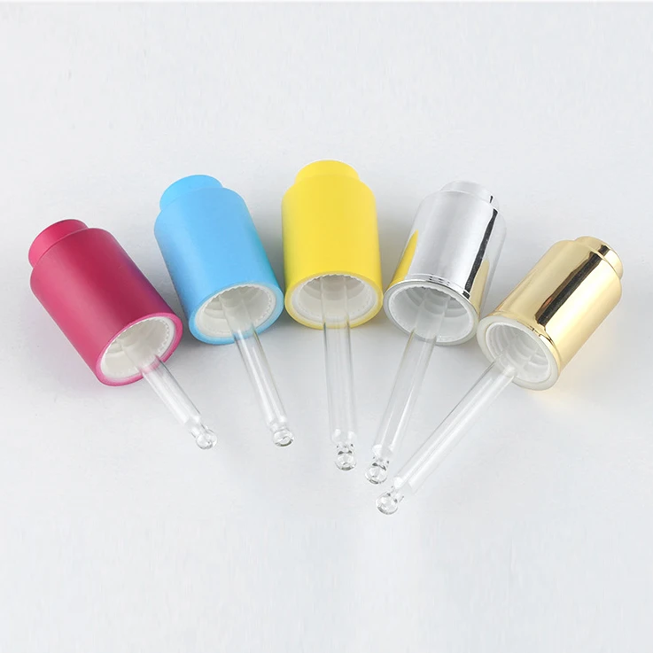 UK  Anodized pressing dropper glass refined oil bottle dropper cap essence liquid glue head dropper drip pump