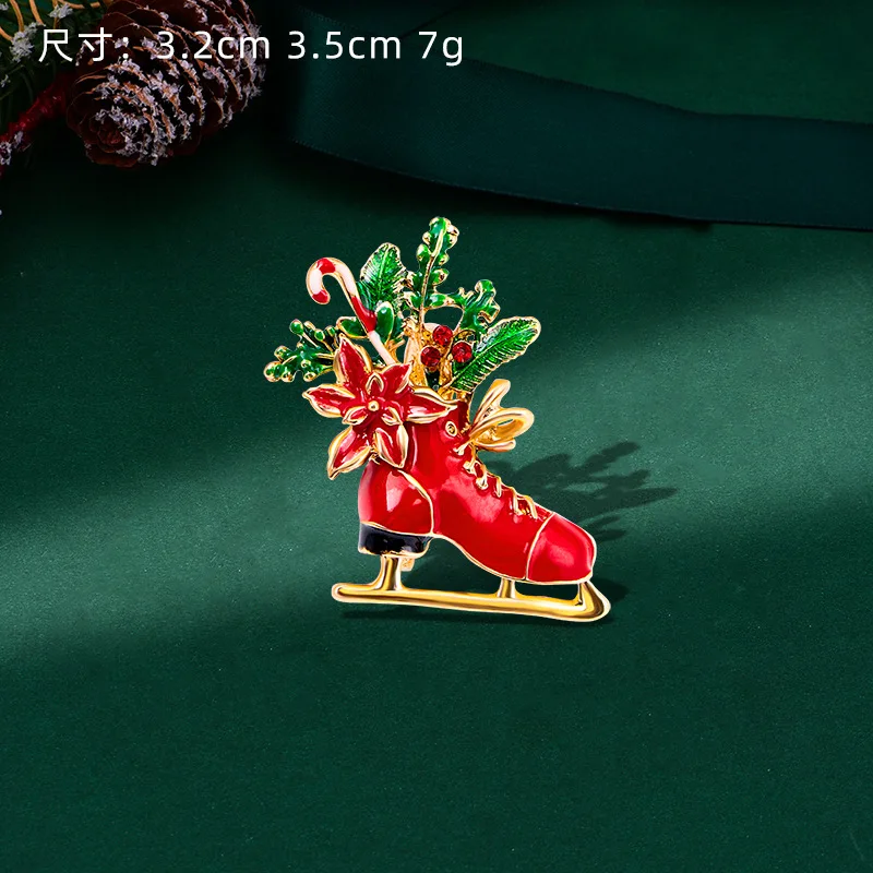 Christmas Tree Santa Snowflake Brooch Boots Snowman Bell Drops Oil Corsage