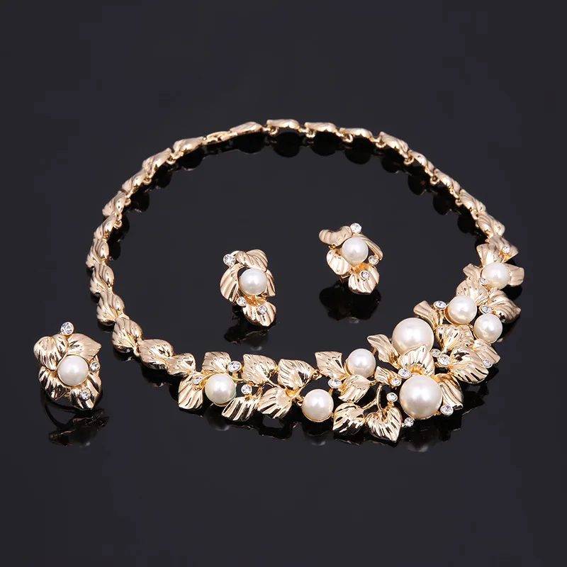 Роскошные золотые Ювелирные наборы для женщин, африканские Ювелирные наборы с жемчугом, свадебный комплект ювелирных изделий SJT4358