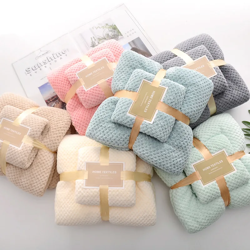 Wholesale Home Hotel Spa Towel Bath Towel set Coral Fleece Absorbent Soft Bath Towel Gift Set