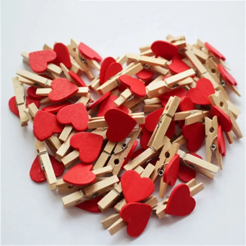 Red Heart Love Wooden Clothes Photo Paper Peg Pin Mini Clothespin Postcard Clips Home Wedding Decoration Stationery