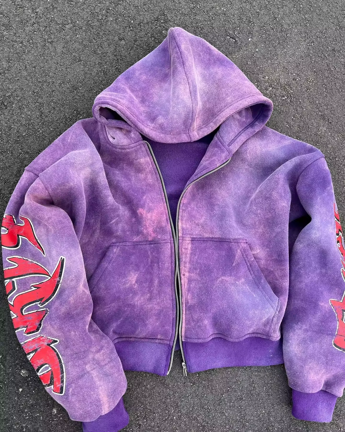 Custom Print Heavy Cotton Fleece Oversized Boxy Sweatshirts Faded Distressed Vintage Zip Up Acid Wash Hoodie For Men