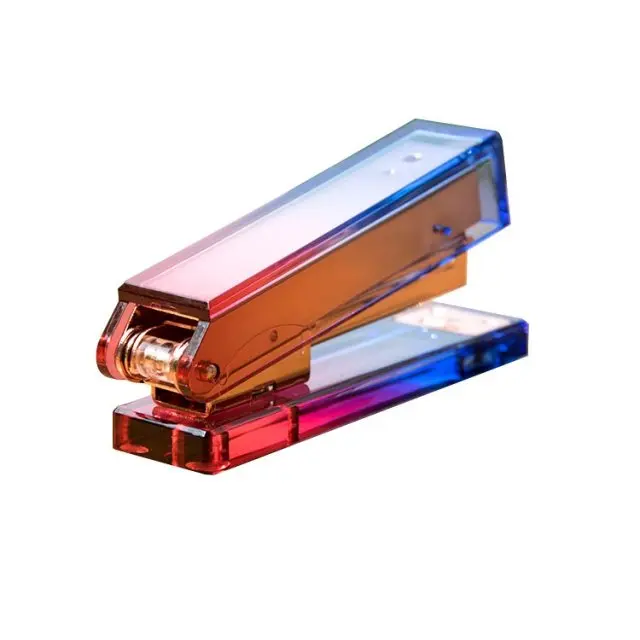 Rainbow Acrylic Gold Stapler Set with Stapler Tape Dispenser Pen holder Note box Remover for Office School Home