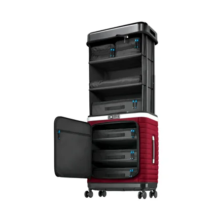 Cosmo red modern pull up packaging mobile closet travel women trolley case luxury luggage suitcase