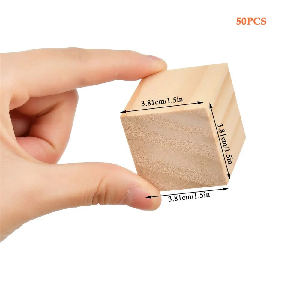 50Pcs 1.5 inch Wooden Cubes Unfinished Wood Blocks for Crafts, Solid Wood Square Cubes Blocks or DIY Decor Projects