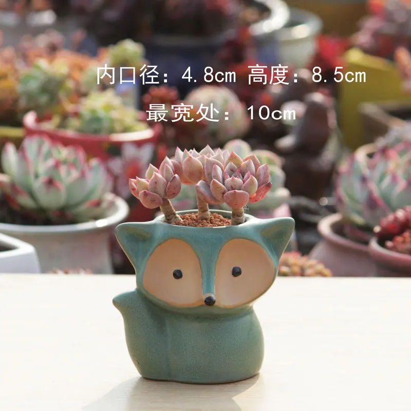 indoor small animal fox shape small mini ceramic succulent flower plant planter pot