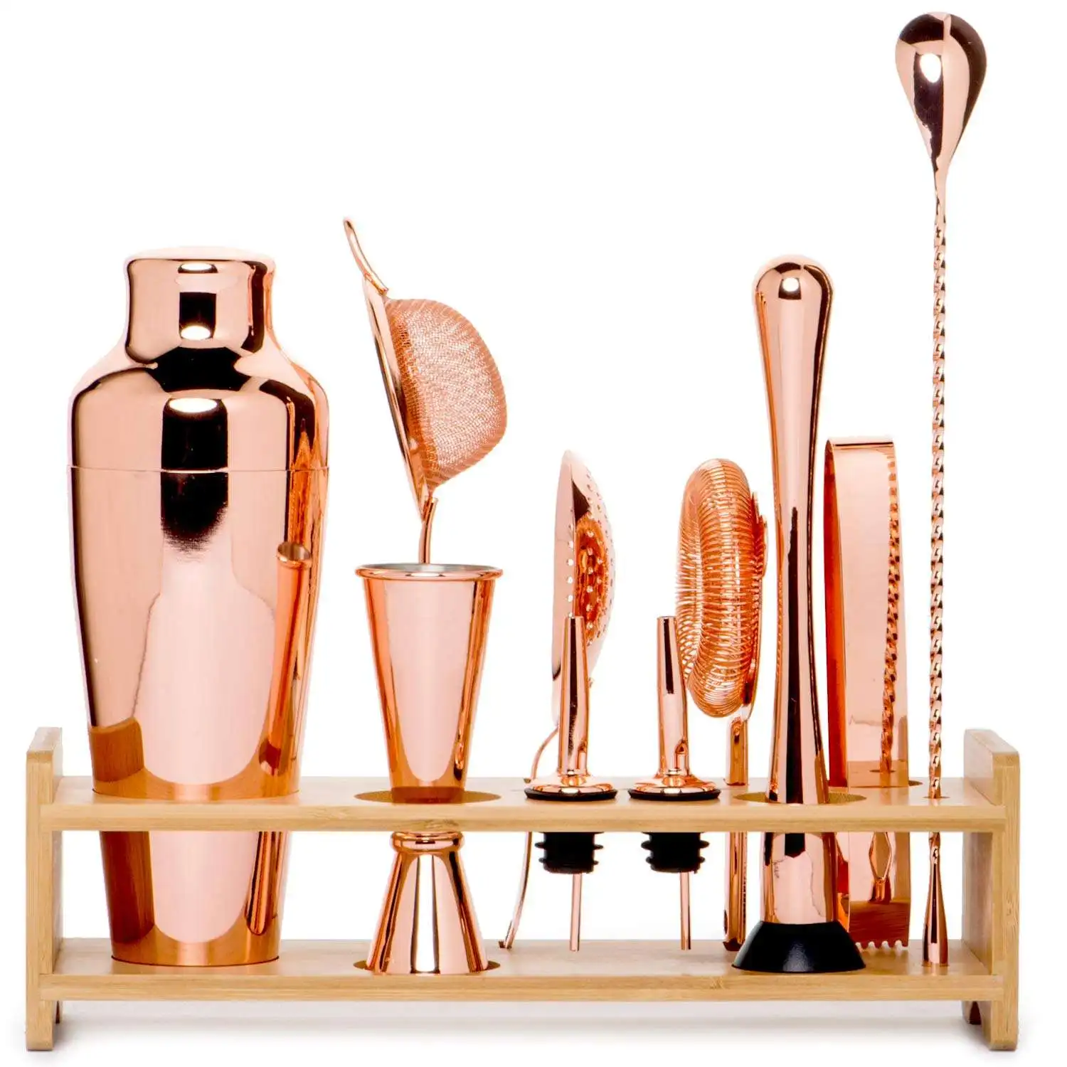 Custom Premium Brushed Bartender Set Cocktail Shaker Set Copper Coated Stainless Steel Rod Cocktail Making Machine Set