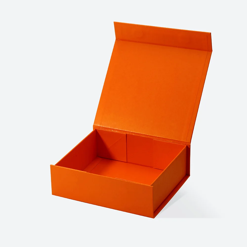 Bulk Stock Wholesale A6 Square Orange Color Magnetic Closure Empty Chocolate Candy Packaging Rigid Gift Boxes