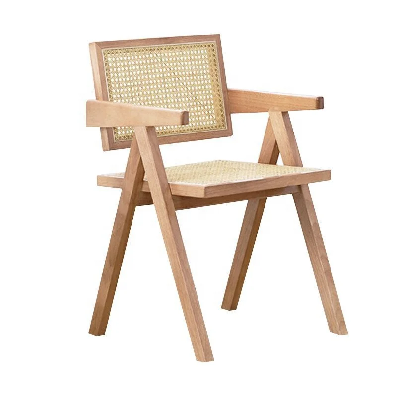 Rattan chair Nordic ancient style Japanese solid wood back home middle armrest log chair