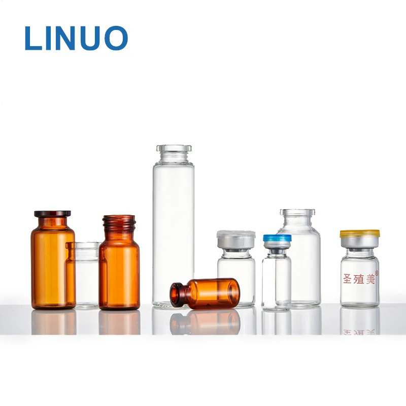 Factory! LINUO pharmaceutical packaging 2ml 5ml 10ml amber clear bottle empty glass injection vial with rubber and aluminum caps