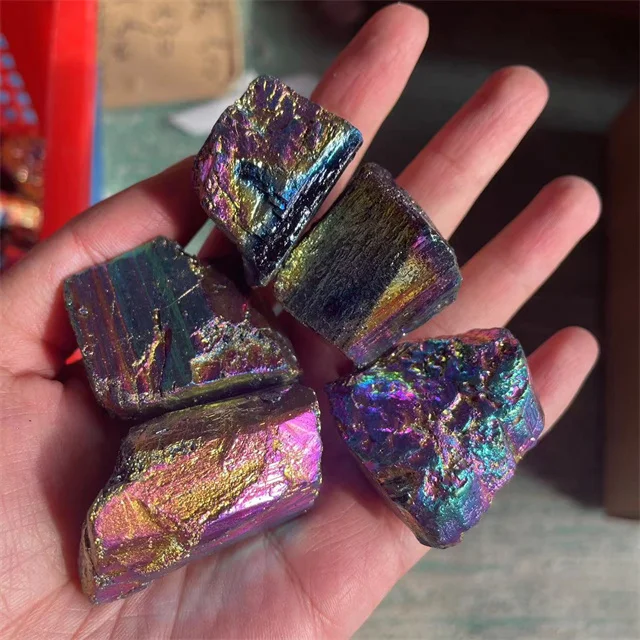 New arrivals semi-precious spiritual crystals rough gemstone natur blue aura titanium black tourmaline  raw stones for Decor