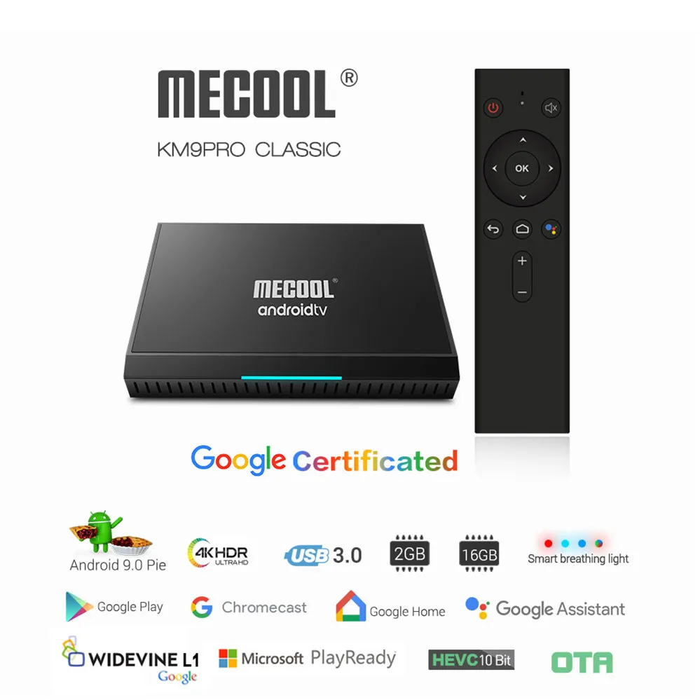 Google Certified mic input android tv box mecool km9 pro s905x2 4K Set Top Box with Chrome Cast