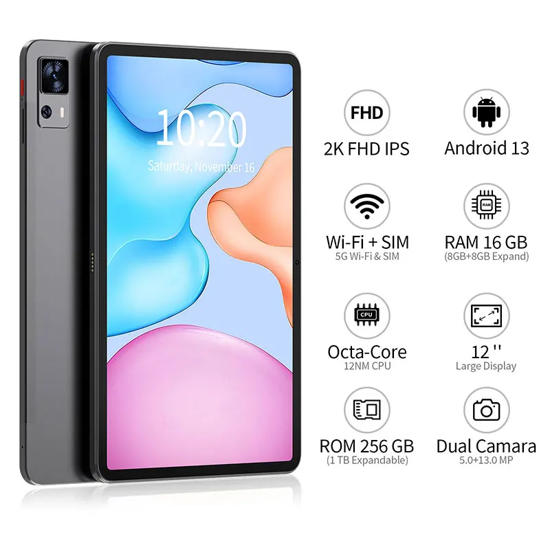 Прямая Продажа с завода 12 дюймов Android-планшет T616 Qcta Core 5 г Android 13 256 ГБ емкостный сенсорный экран бизнес-планшетный ПК