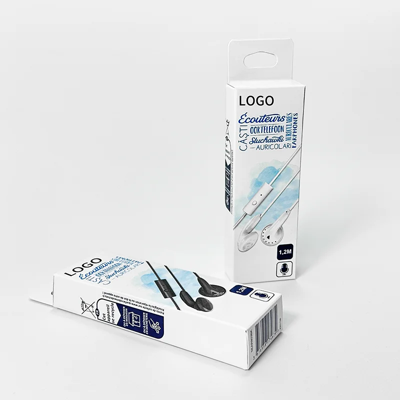 Custom Logo  White Paper Mobile Accessories Paper Box Empty Folding Earphones Electronic Product Packaging Box With Hook