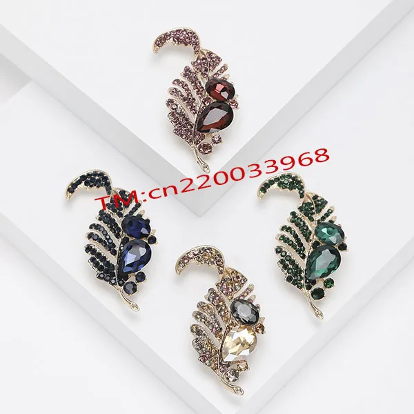 Fashion Women Men Clothing Accessories Jewelry Glass Brooch Lapel Pin Vintage Crystal Rhinestone Leaves Brooch Pin