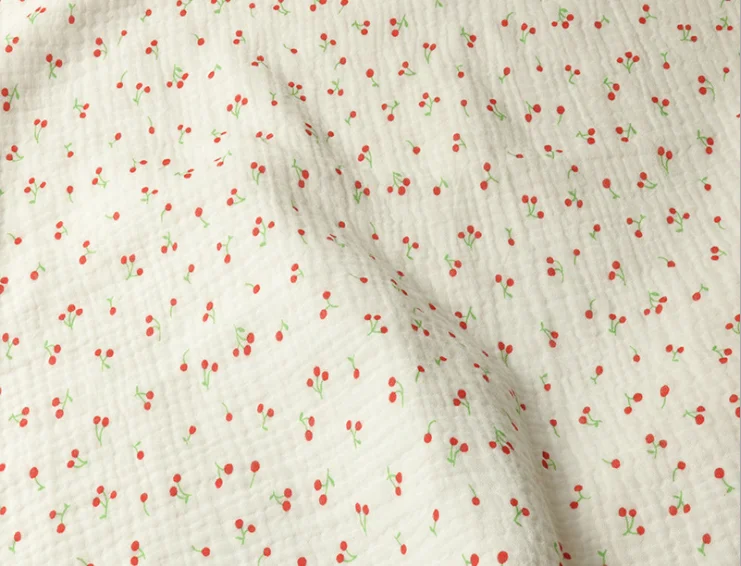 Cherry print Crepe Fabric Cotton Double Gauze Fabric DIY Sewing Textile Pajamas Cloth Material