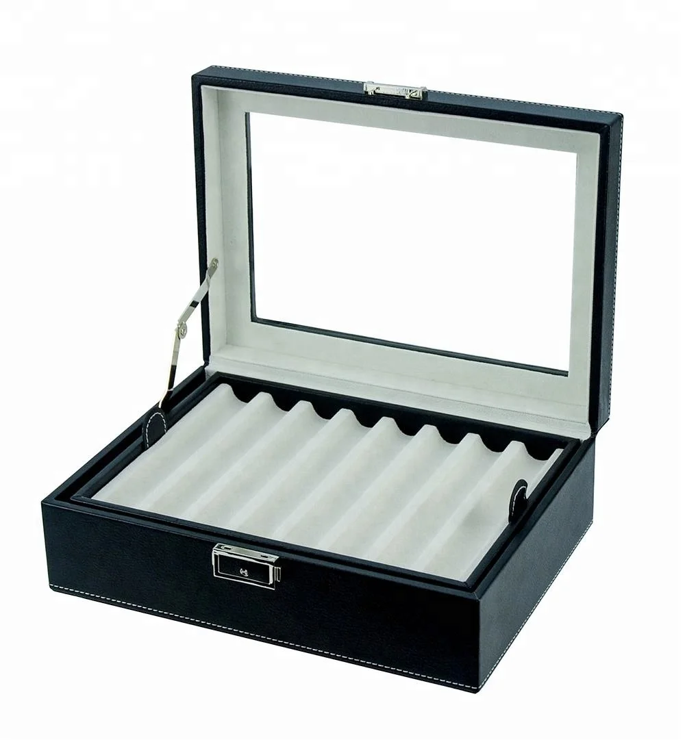 16 Slots Fountain Pen Case Black Leather Pen Display Box Storage Case with Lock