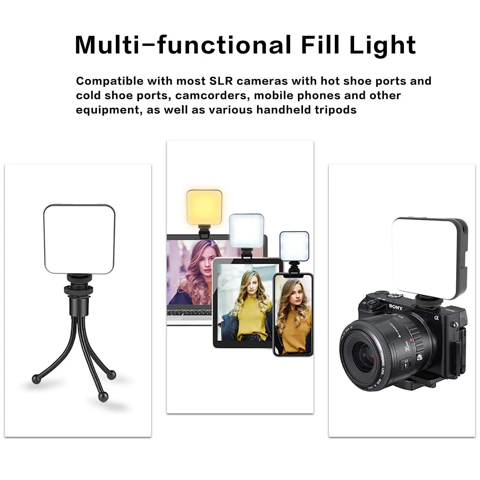 Rechargeable Clip-on LED Video Selfie Fill Light with 5 Lighting Mode Phone Ring Mini Portable Clip