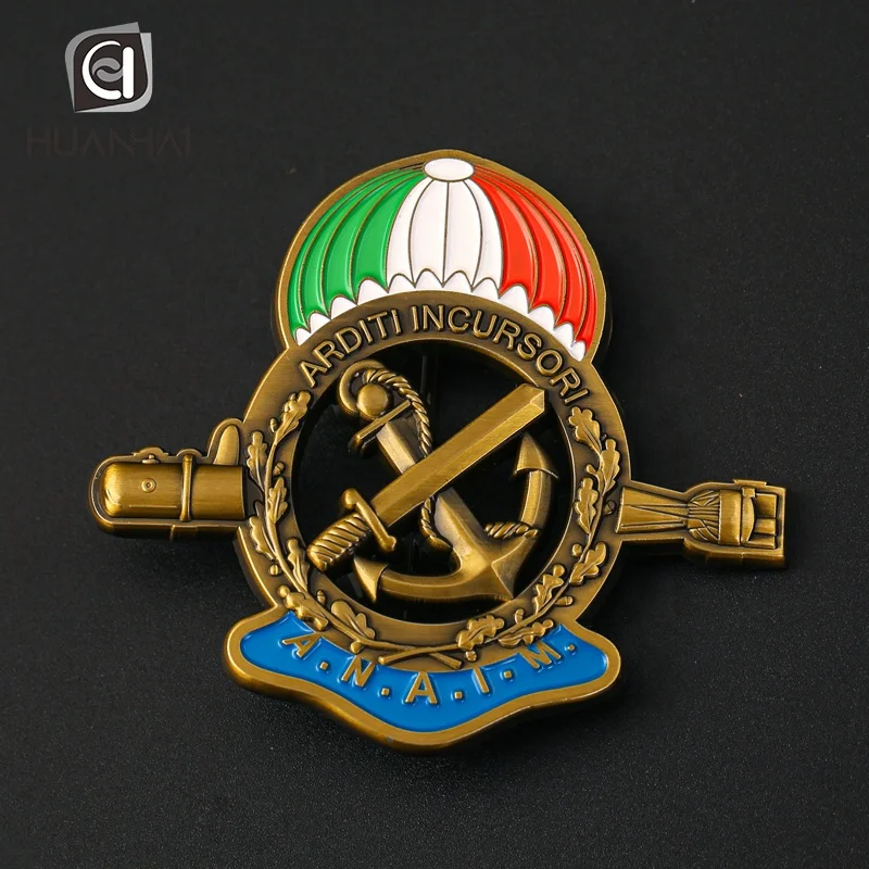 custom antique gold metal enamel logo Italy anchor badge lapel pin