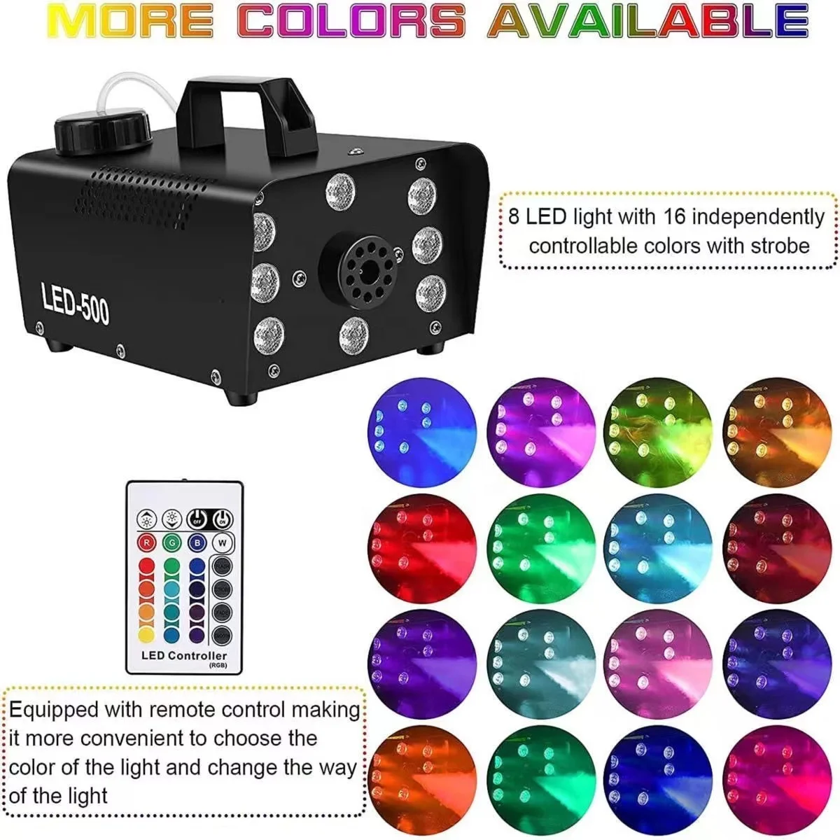 Fog Machine Professional Stage LED Smoke Machine 12 Colors Strobe Effect for Dj Halloween Party Wedding Holiday Christmas - Fans