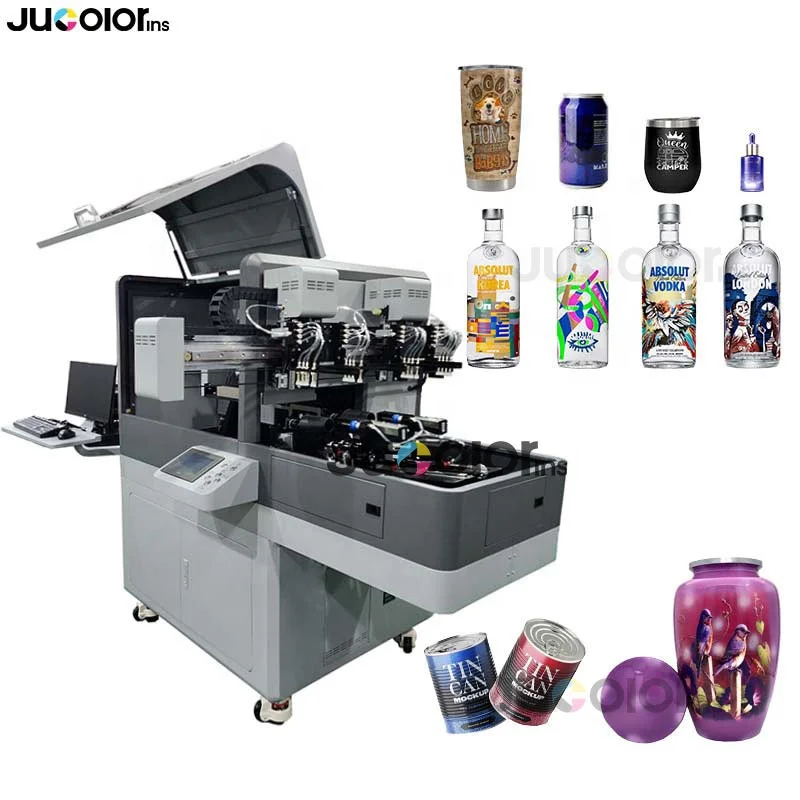 Jucolor High Speed Metal Glass Plastic Cylinder UV Bottle Printer with Double Auto Feed Station